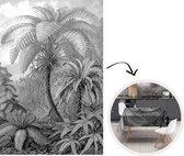 Tafelkleed - Tafellaken - 150x220 cm - Planten - Zwart wit - Design - Illustratie - Botanisch - Binnen en Buiten