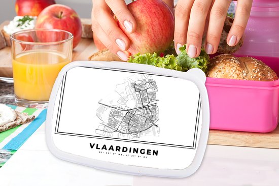Breadbox Pink - Lunchbox - Breadbox - Plan de la ville - Zwart Wit - Carte - Vlaardingen - Pays- Nederland - Carte - 18x12x6 cm - Enfants - Fille