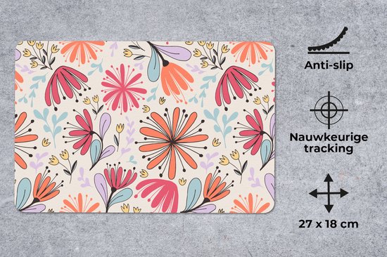 Muismat - Mousepad - Bloemen - Regenboog - Design - 27x18 cm - Muismatten