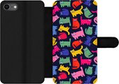 Bookcase Geschikt voor iPhone 7 telefoonhoesje - Patronen - Kat - Regenboog - Roze - Meisjes - Kinderen - Kindje - Met vakjes - Wallet case met magneetsluiting