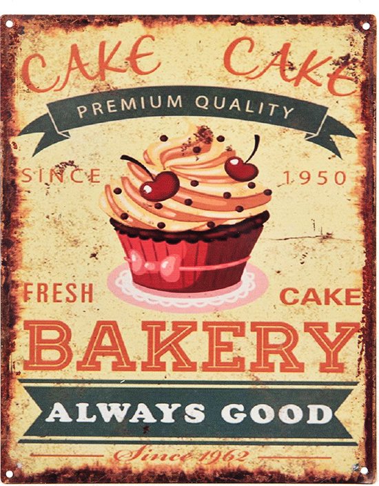 Clayre & Eef Tekstbord 20x25 cm Groen Ijzer Cupcake Bakery Wandbord