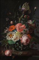 Walljar - Ruysh - Stilleven met Bloemen op Marmeren Tafelblad - Muurdecoratie - Plexiglas schilderij