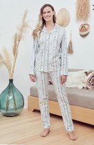 Katoen Dames Pyjama Set -Homewear -Satijn - Ecru Maat 40