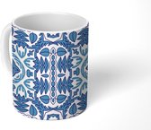 Mok - Koffiemok - Patroon - Blauw - Bladeren - Jaren 20 - Mokken - 350 ML - Beker - Koffiemokken - Theemok