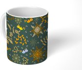 Mok - Koffiemok - Vogel - Bloemen - Bladeren - Patroon - Mokken - 350 ML - Beker - Koffiemokken - Theemok