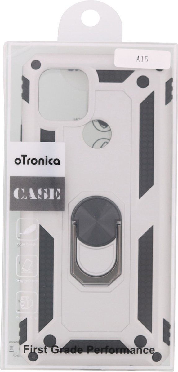oTronica Armor Backcover voor Oppo A15 hoesje met ringhouder - Zilver
