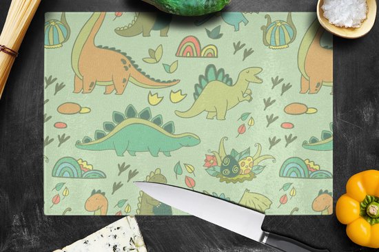 Planche à Verres - 39x28 - Motifs - Dino - Vert - Garçon - Enfant - Enfants - Kids - Planches à découper en Glas