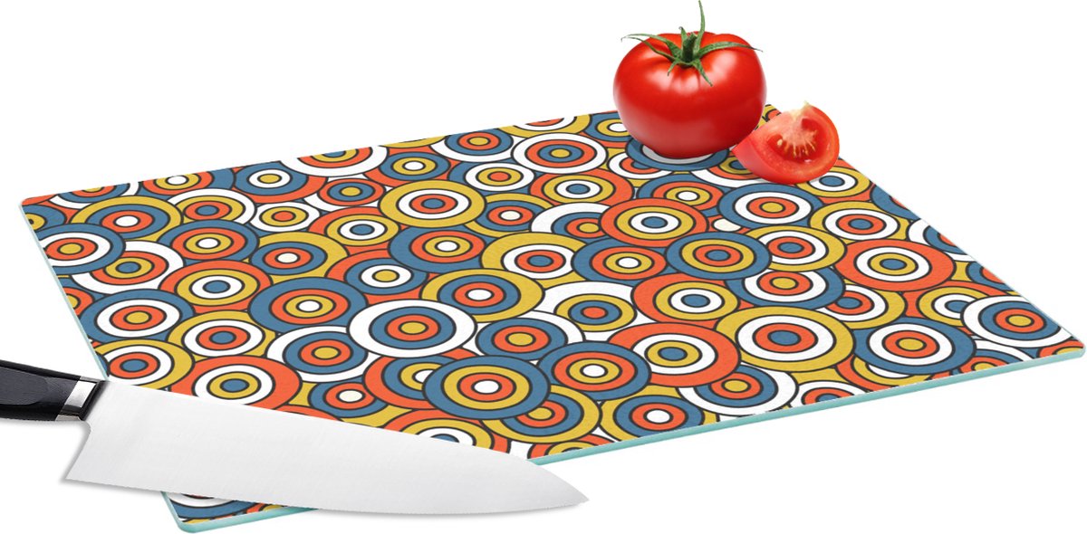 Glazen Snijplank - 39x28 - Patroon - Retro - Cirkel - Snijplanken Glas
