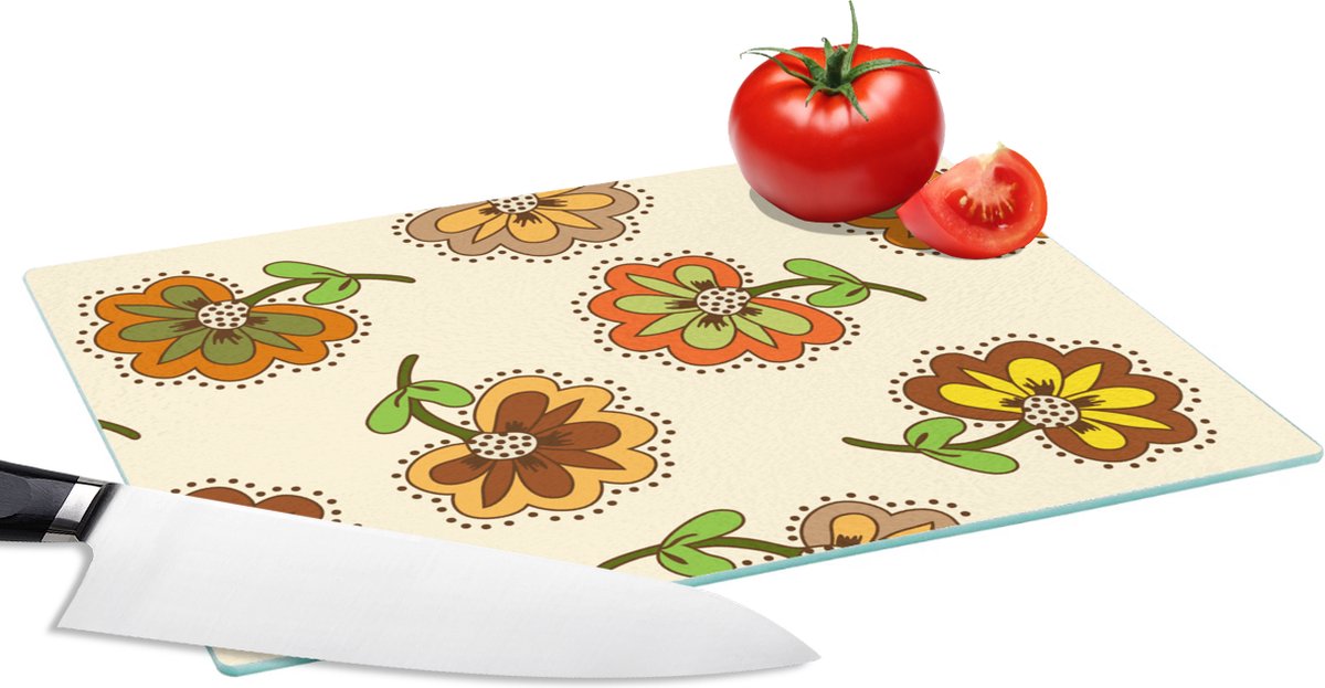 Glazen Snijplank - 28x20 - Design - Bloemen - Retro - Vintage - Snijplanken Glas