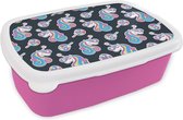 Broodtrommel Roze - Lunchbox - Brooddoos - Meisje - Unicorn - Lolly snoep - Patronen - Girl - Kids - Kinderen - 18x12x6 cm - Kinderen - Meisje