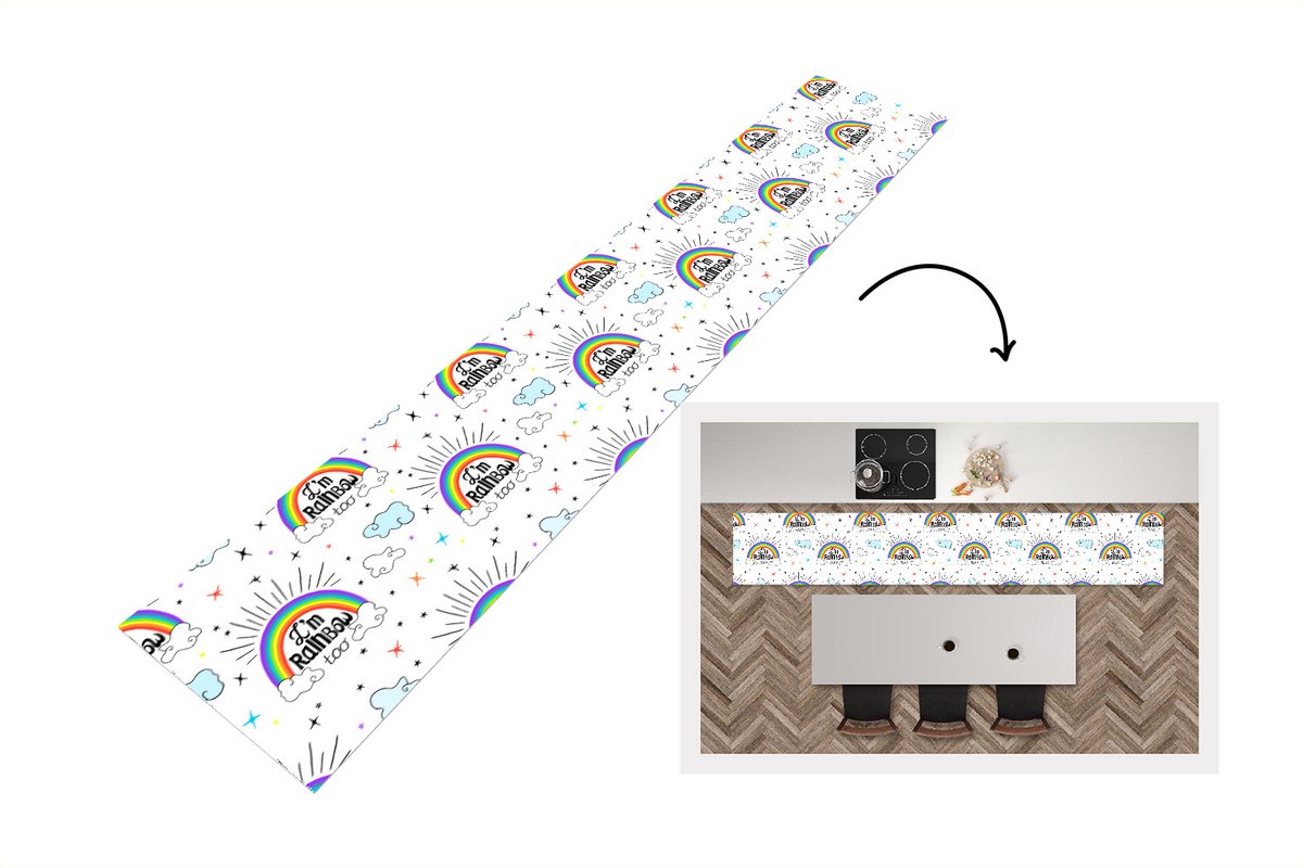 KitchenYeah Keukenloper - Keukenmat - Regenboog - Wolken - Patroon - Keuken vloerkleed multicolor