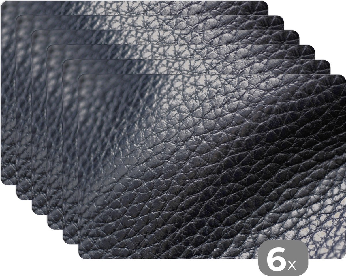 Placemat - Placemats kunststof - Leer - Structuur - Zwart - Licht - 45x30 cm - 6 stuks - Hittebestendig - Anti-Slip - Onderlegger - Afneembaar
