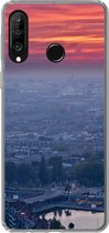 Geschikt voor Huawei P30 Lite hoesje - Rotterdam - Zonsondergang - Roze - Siliconen Telefoonhoesje