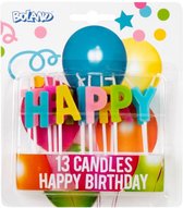 kaarsjes op prikker Happy Birthday wax 13 stuks