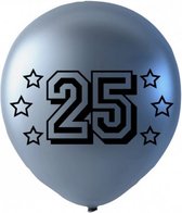 ballonnen cijfer 25 latex 30 cm zilver 6 stuks