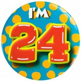 button I'm 24 staal 5,5 cm geel/rood/blauw