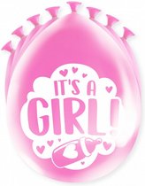 ballonnen It's a Girl 18,5 cm latex roze 8 stuks