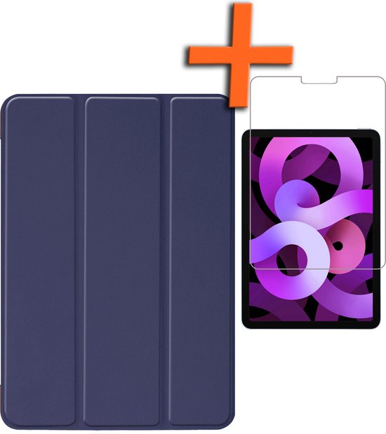 iPad Air 2022 Cover Blauw Foncé Book Case Cover Avec Protecteur D