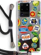 Case Company® - Samsung Galaxy S20 Ultra hoesje met Koord - Fruitsticker - Telefoonhoesje met Zwart Koord - Bescherming aan alle Kanten en Over de Schermrand