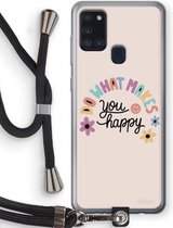 Case Company® - Samsung Galaxy A21s hoesje met Koord - Happy days - Telefoonhoesje met Zwart Koord - Bescherming aan alle Kanten en Over de Schermrand