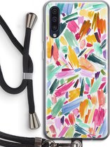 Case Company® - Samsung Galaxy A50 hoesje met Koord - Watercolor Brushstrokes - Telefoonhoesje met Zwart Koord - Bescherming aan alle Kanten en Over de Schermrand