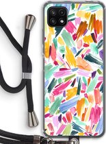 Case Company® - Samsung Galaxy A22 5G hoesje met Koord - Watercolor Brushstrokes - Telefoonhoesje met Zwart Koord - Bescherming aan alle Kanten en Over de Schermrand