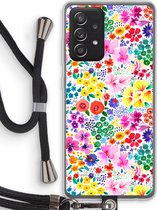 Case Company® - Samsung Galaxy A52 hoesje met Koord - Little Flowers - Telefoonhoesje met Zwart Koord - Bescherming aan alle Kanten en Over de Schermrand