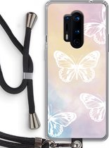 Case Company® - OnePlus 8 Pro hoesje met Koord - White butterfly - Telefoonhoesje met Zwart Koord - Bescherming aan alle Kanten en Over de Schermrand