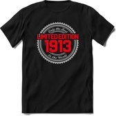 1913 Limited Edition | Feest Kado T-Shirt Heren - Dames | Zilver - Rood | Perfect Verjaardag Cadeau Shirt | Grappige Spreuken - Zinnen - Teksten | Maat S