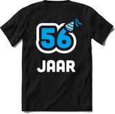 56 Jaar Feest kado T-Shirt Heren / Dames - Perfect Verjaardag Cadeau Shirt - Wit / Blauw - Maat XL