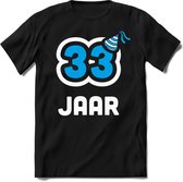 33 Jaar Feest kado T-Shirt Heren / Dames - Perfect Verjaardag Cadeau Shirt - Wit / Blauw - Maat S