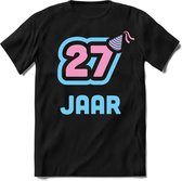 27 Jaar Feest kado T-Shirt Heren / Dames - Perfect Verjaardag Cadeau Shirt - Licht Blauw / Licht Roze - Maat XXL