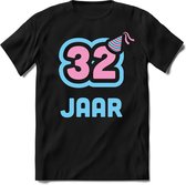 32 Jaar Feest kado T-Shirt Heren / Dames - Perfect Verjaardag Cadeau Shirt - Licht Blauw / Licht Roze - Maat XXL