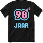 98 Jaar Feest kado T-Shirt Heren / Dames - Perfect Verjaardag Cadeau Shirt - Licht Blauw / Licht Roze - Maat L