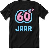 60 Jaar Feest kado T-Shirt Heren / Dames - Perfect Verjaardag Cadeau Shirt - Licht Blauw / Licht Roze - Maat L