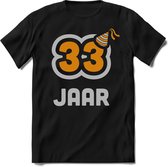 33 Jaar Feest kado T-Shirt Heren / Dames - Perfect Verjaardag Cadeau Shirt - Goud / Zilver - Maat S
