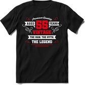 55 Jaar Legend - Feest kado T-Shirt Heren / Dames - Wit / Rood - Perfect Verjaardag Cadeau Shirt - grappige Spreuken, Zinnen en Teksten. Maat L