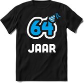 64 Jaar Feest kado T-Shirt Heren / Dames - Perfect Verjaardag Cadeau Shirt - Wit / Blauw - Maat 6XL