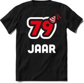 79 Jaar Feest kado T-Shirt Heren / Dames - Perfect Verjaardag Cadeau Shirt - Wit / Rood - Maat S