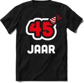 45 Jaar Feest kado T-Shirt Heren / Dames - Perfect Verjaardag Cadeau Shirt - Wit / Rood - Maat S