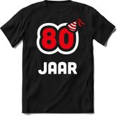 80 Jaar Feest kado T-Shirt Heren / Dames - Perfect Verjaardag Cadeau Shirt - Wit / Rood - Maat XL