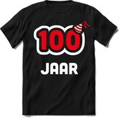 100 Jaar Feest kado T-Shirt Heren / Dames - Perfect Verjaardag Cadeau Shirt - Wit / Rood - Maat L