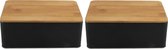Set de 2x Boîtes de conservation/boîtes de conservation noires avec couvercle en bambou 1,7L 19 x 13 x 7 cm - Boîtes de conservation/boîtes à biscuits