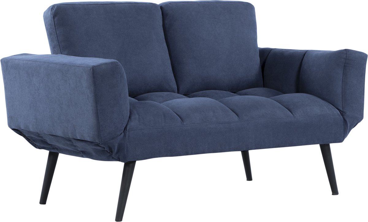 HOMCOM Slaapbank opklapbare bank 2-zits bank in stof met slaapfunctie fluweel metaal blauw 833-955