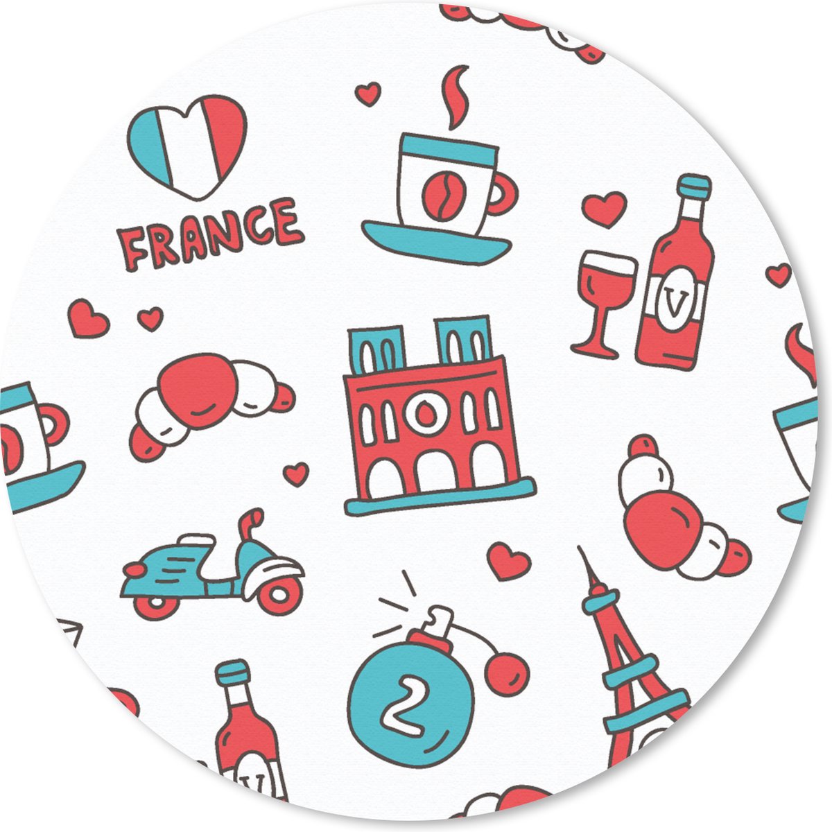 Muismat rond 30x30 cm - Mousepad Patroon - Frankrijk - Vlag - Ronde muismatten