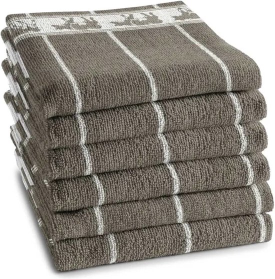 Foto: Ddddd 6x keukendoek set van 6 katoen gestreept 50x55 cm taupe