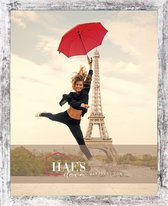 HAES DECO - Cadre photo en bois Paris blanc/marron pour 1 photo format 40x50 - SP001406