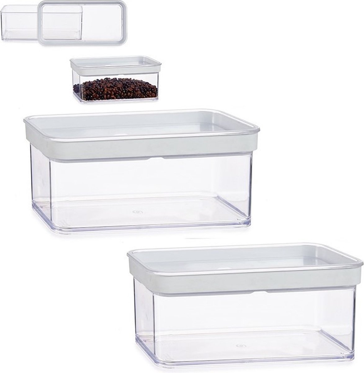 Set van 2x stuks keuken opslag voorraad bakjes transparant met deksel van 1.1 liter - Formaat 21 x 10 x 9 cm - Voorraadpotten