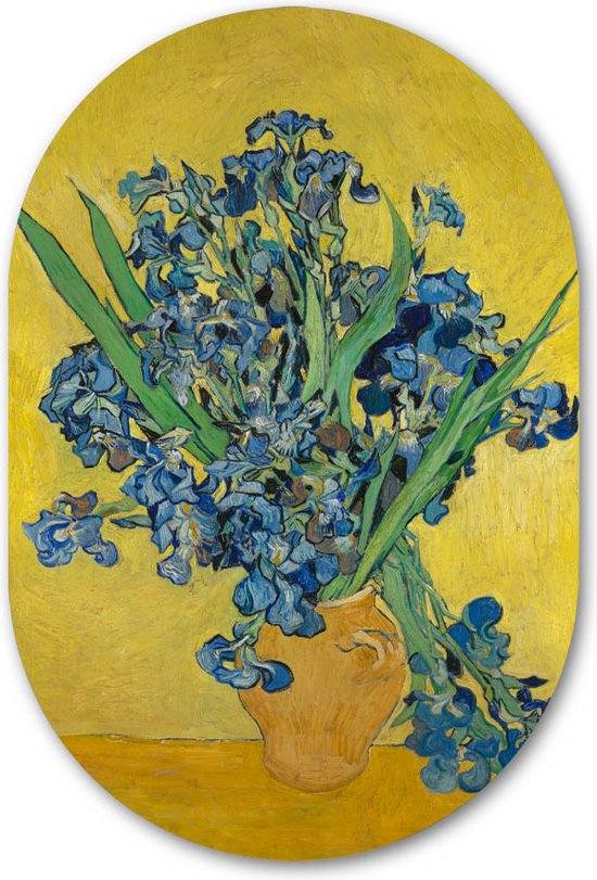 Wandovaal De Irissen - WallCatcher | Aluminium 60x90 cm | Ovalen schilderij | Muurovaal Meesterwerk van Vincent van Gogh op Dibond