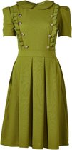 Dames A-line jurk km met sierknopen en ronde kraag - olijfgroen | Maat XL